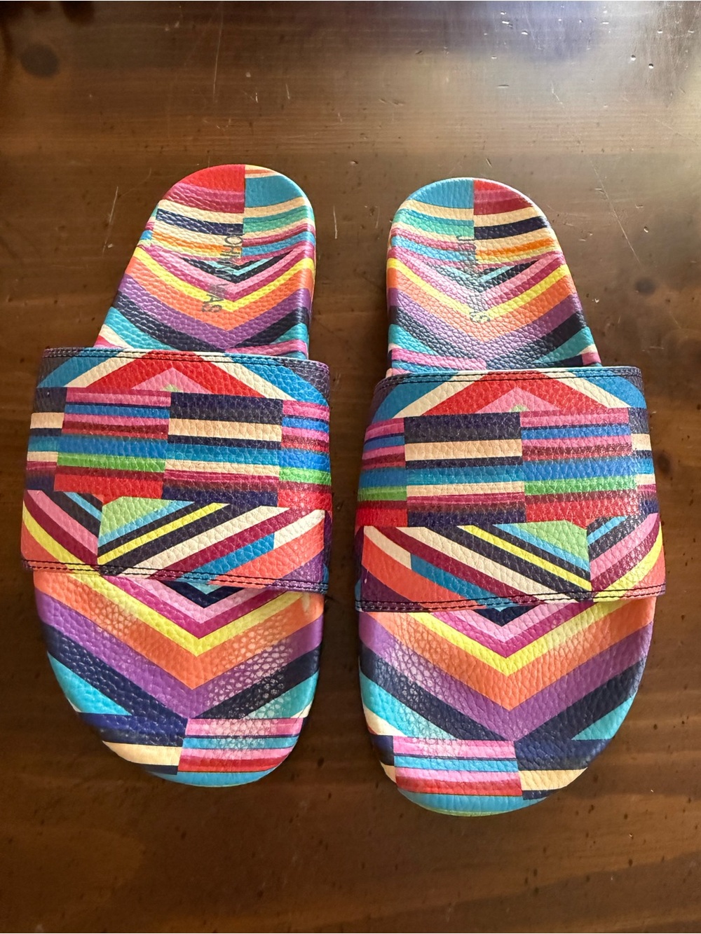 Johnny Was Colorful Geometric Pool Slide Sandals
